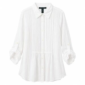 NWT$ LRL Ralph Lauren Jeans Crinkle Gauze Cotton Button Front Top Sz 1X White